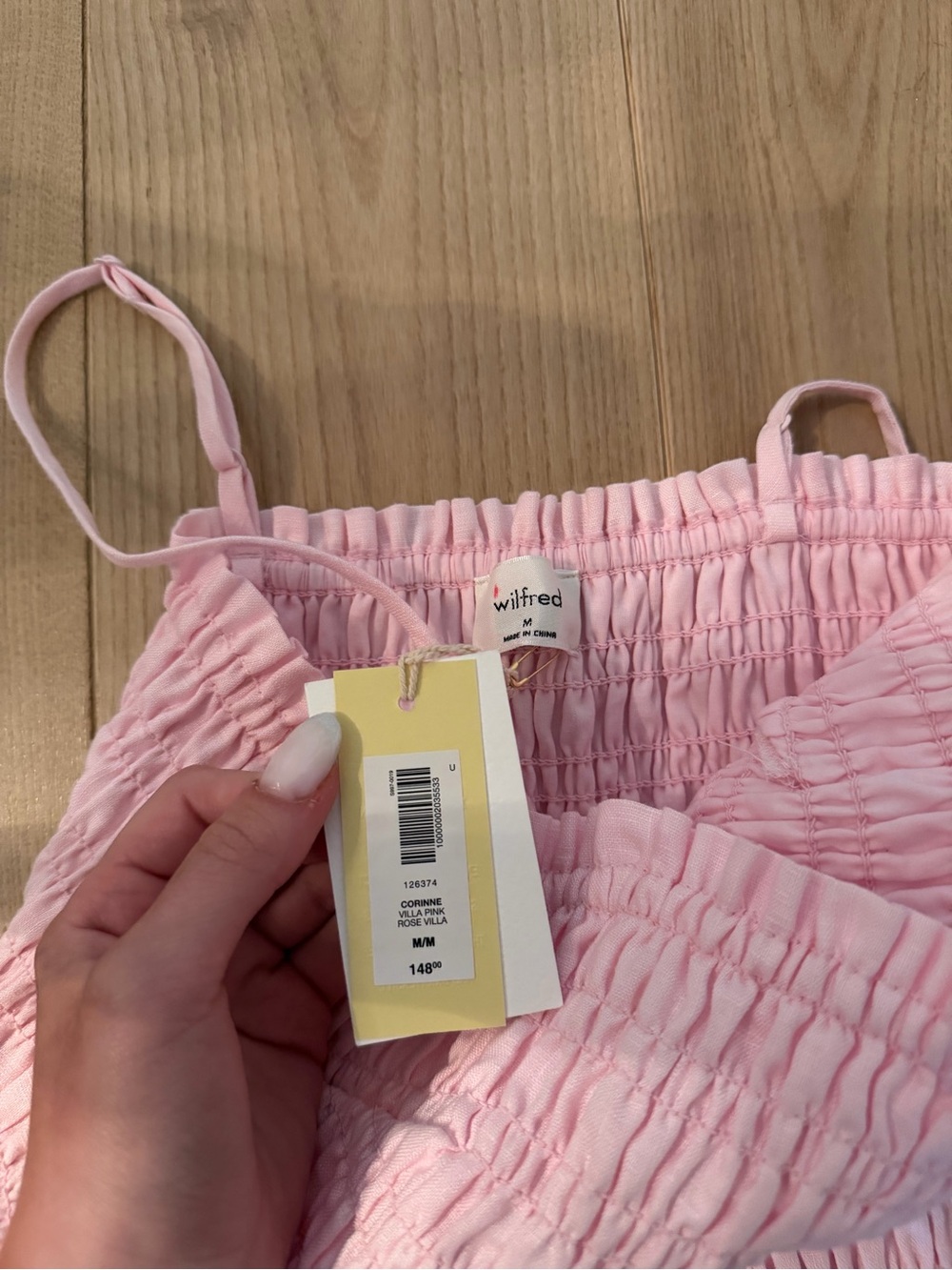Wilfred Pink Smocked Midi Linen dress - Picture 2 of 3